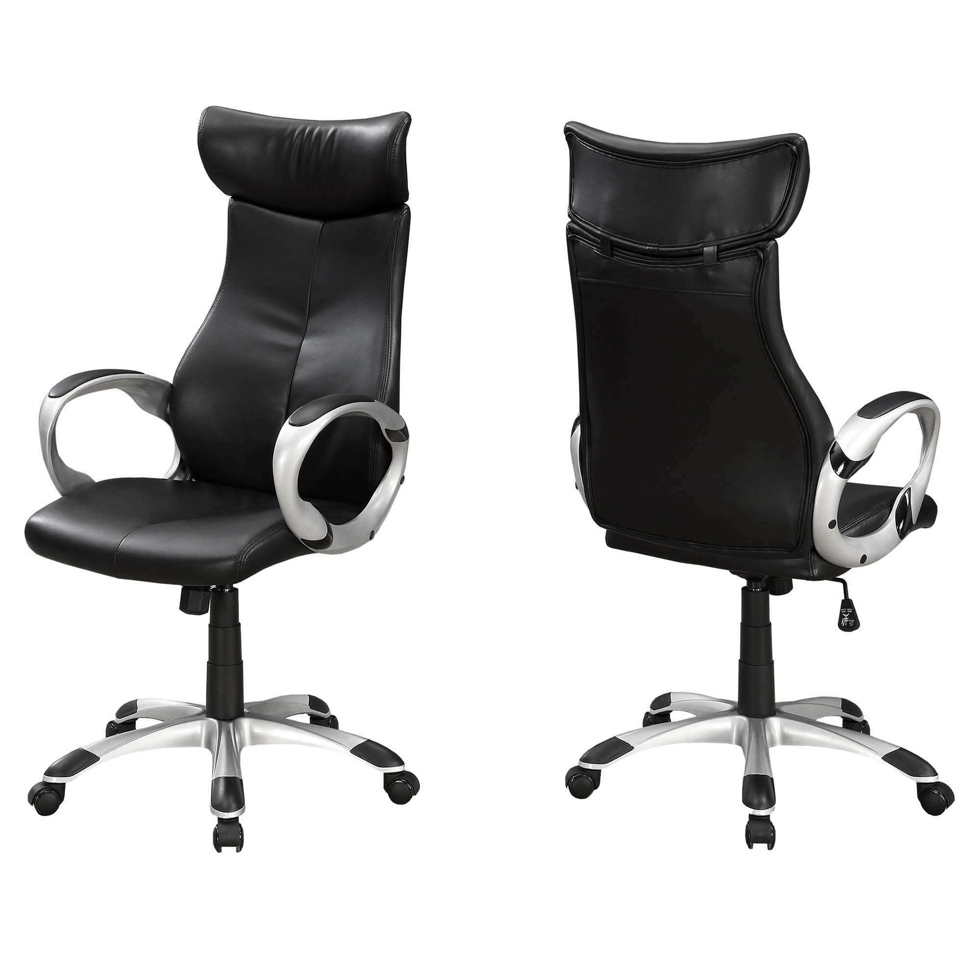 Monarch Specialties 25.5"L Modern High Back Leather-Look Executive Office Chair - Black,Silver