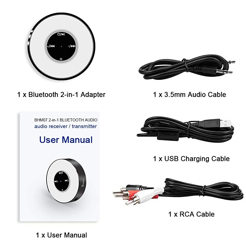 5.0 Transmitter Receiver, 2-in-1Wireless 3.5mm Adapter, Low Latency Audio Adapter for TV, Car, Home