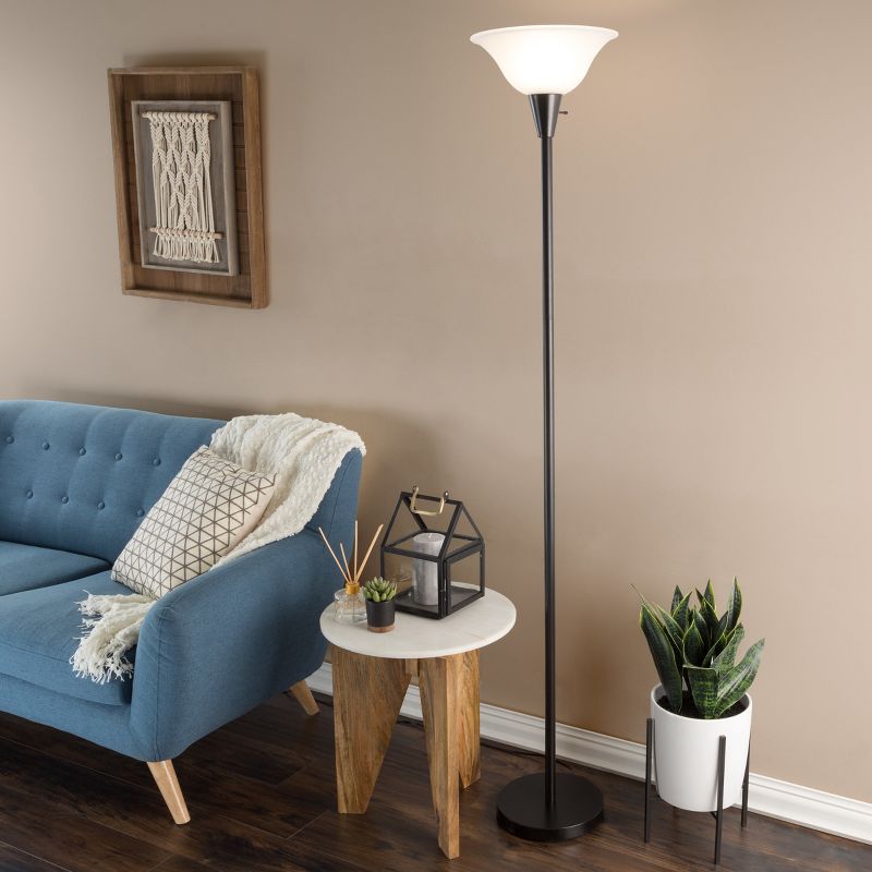 Quatrefoil Pattern And Fabric Shade Sleeve Uplight Floor lamp Black (Includes LED Light Bulb) - Lavish Home