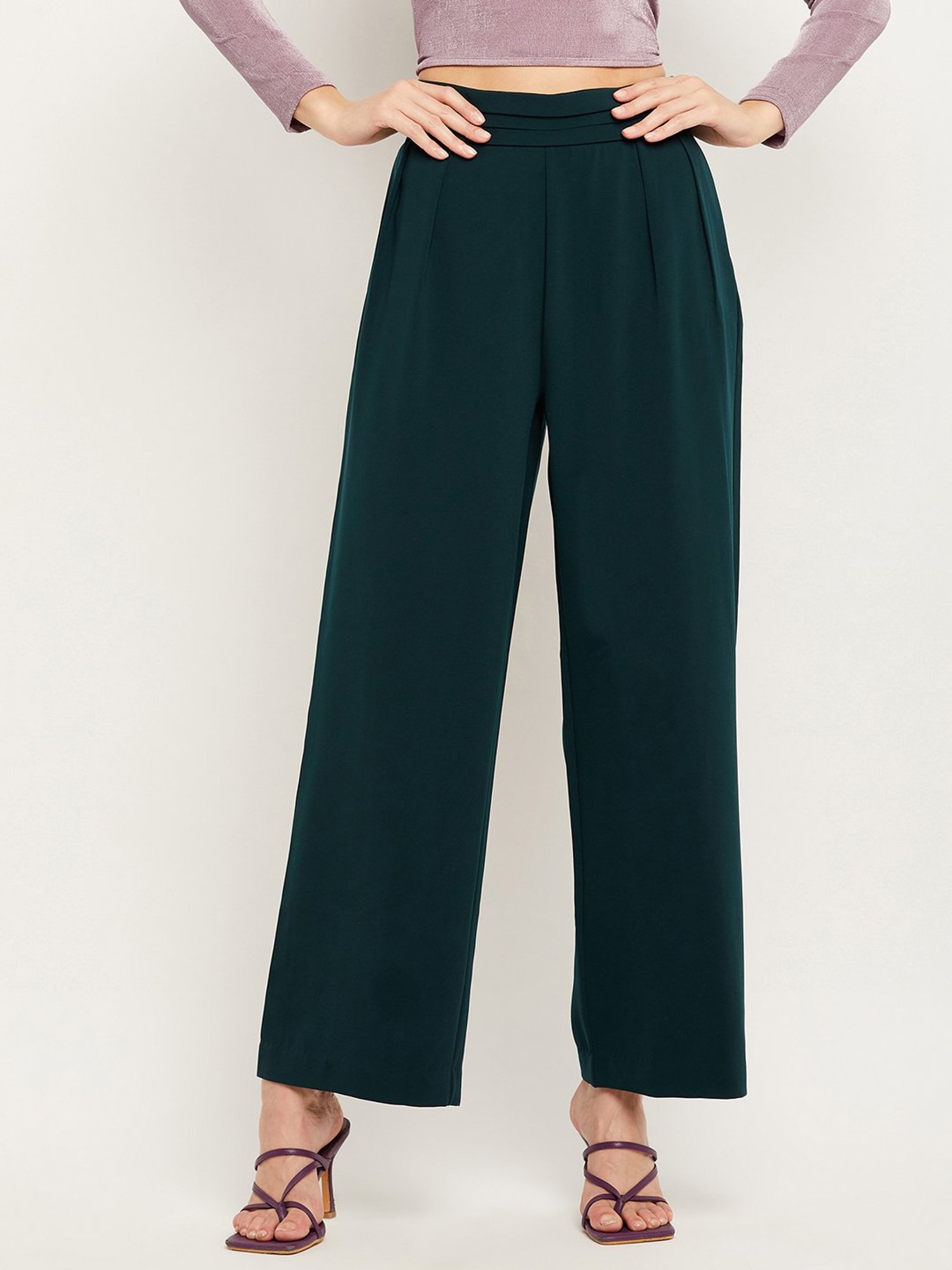 Camla Green Relaxed Fit Mid rise Trousers