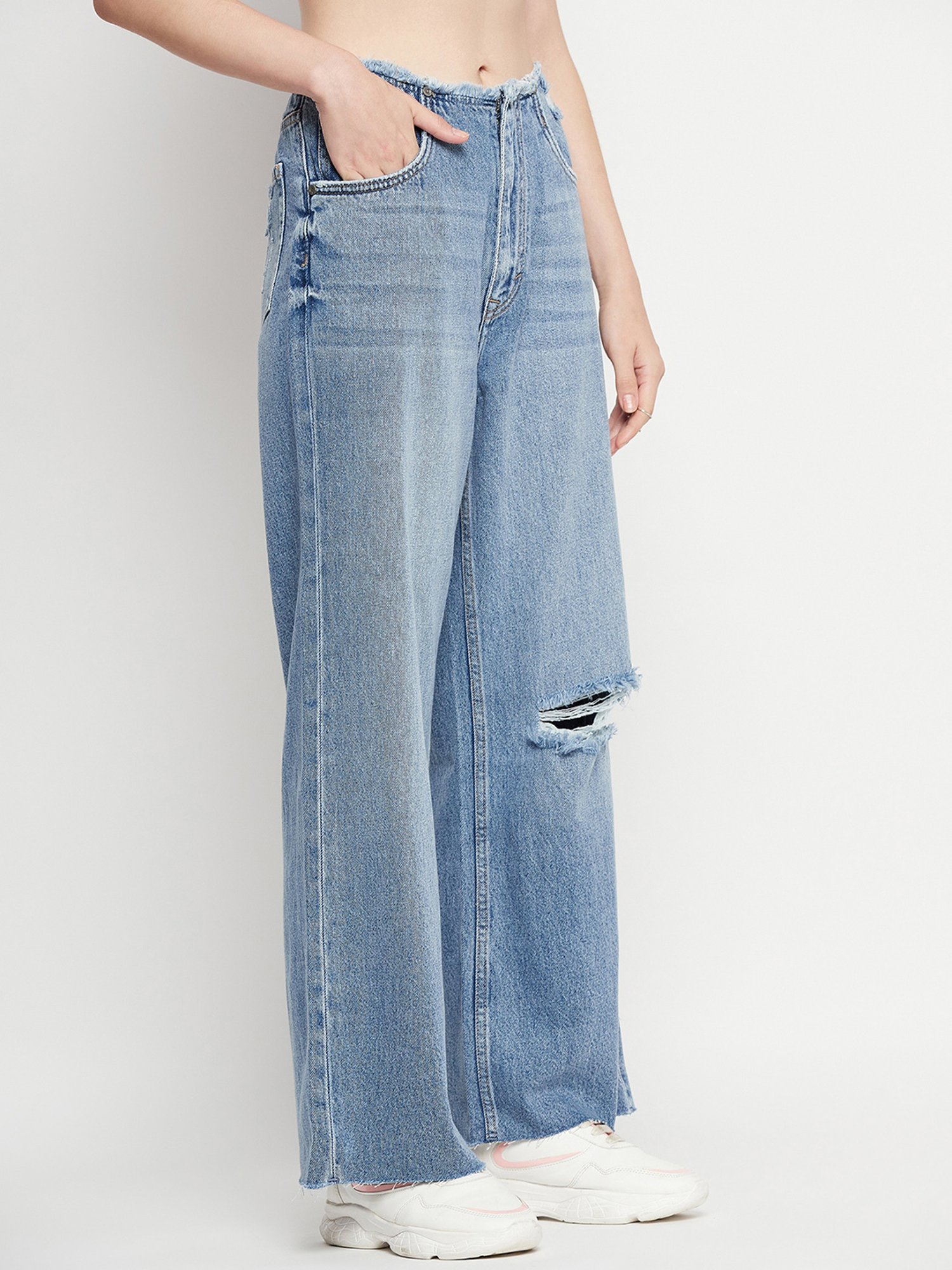 Camla Blue Distressed Mid rise Jeans