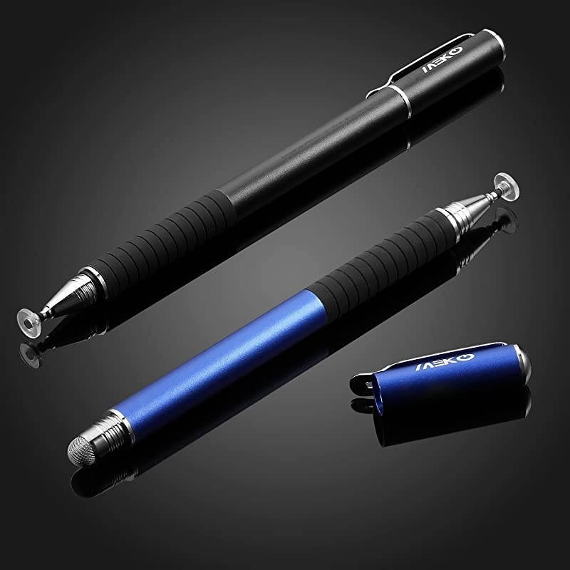 TM) (2 Pcs)[2 in 1 Precision Series] Disc Stylus/Styli Bundle with 4 Replaceable Disc Tips, 2 Replaceable Fiber Tips for All Touch Screen Devices - (Black/Blue)