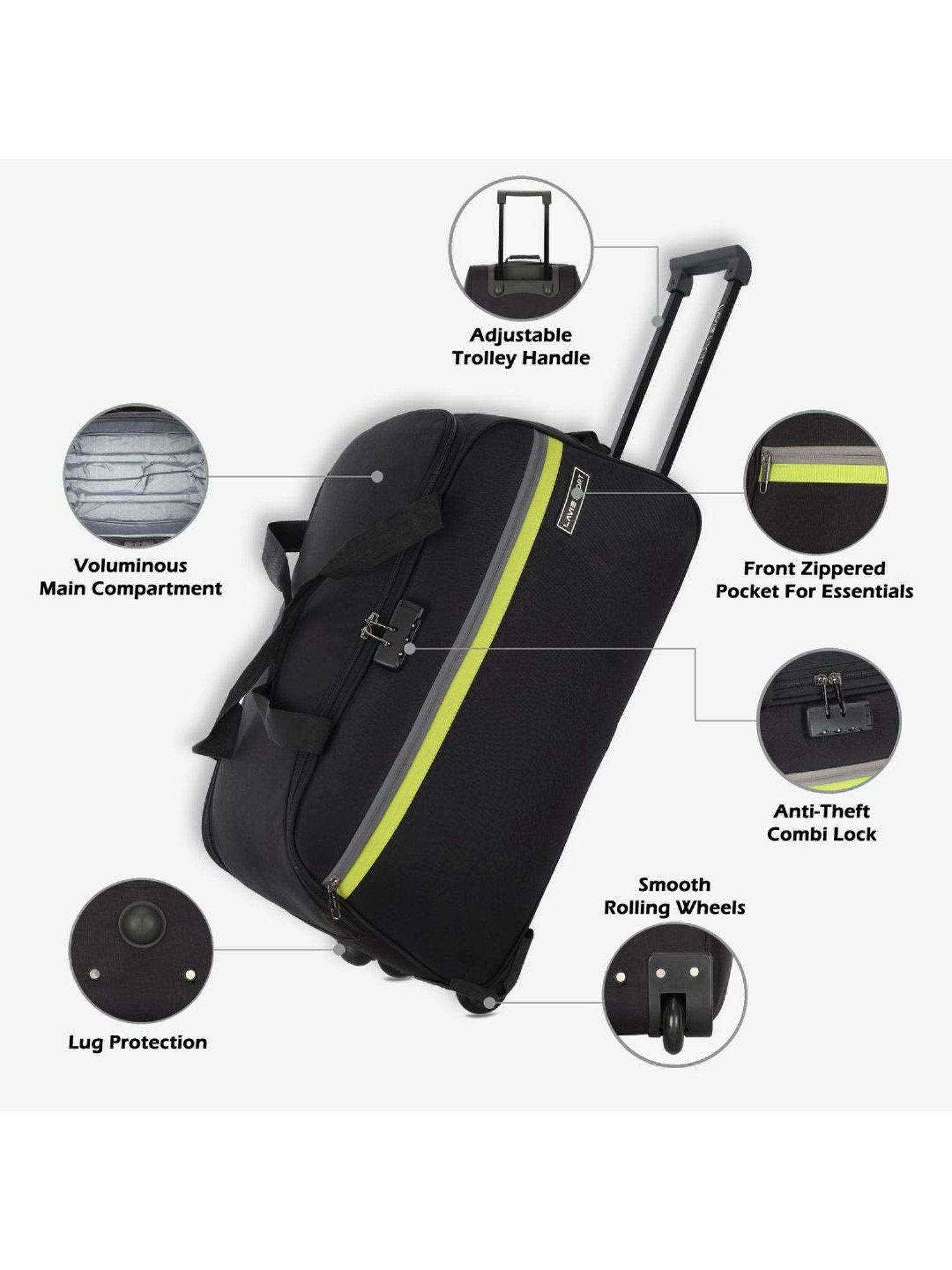Lavie Sport Large Size 63 cms Victor Combi Anti-theft Wheel Duffle Bag (Black)