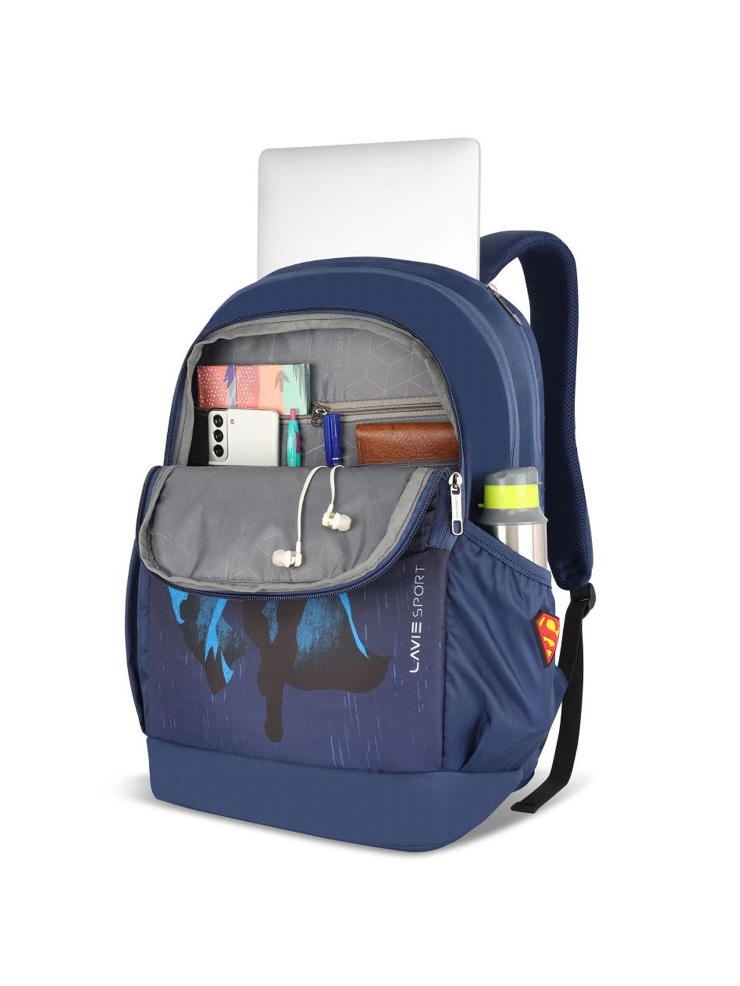 Lavie Sport Superman Kent Navy Polyester Printed Laptop Backpack - 33 Ltrs