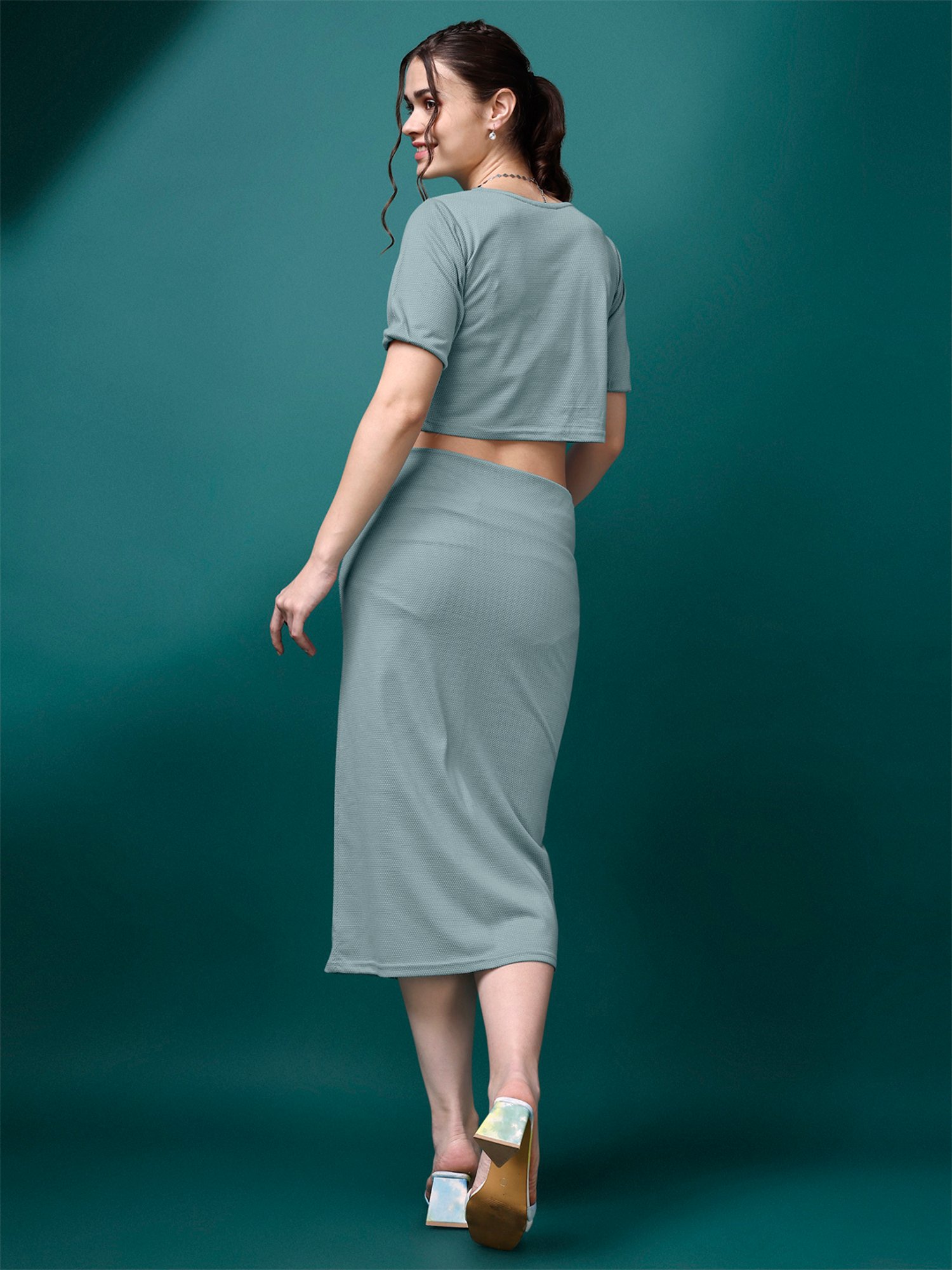 PURVAJA Grey Midi Co-Ord Set