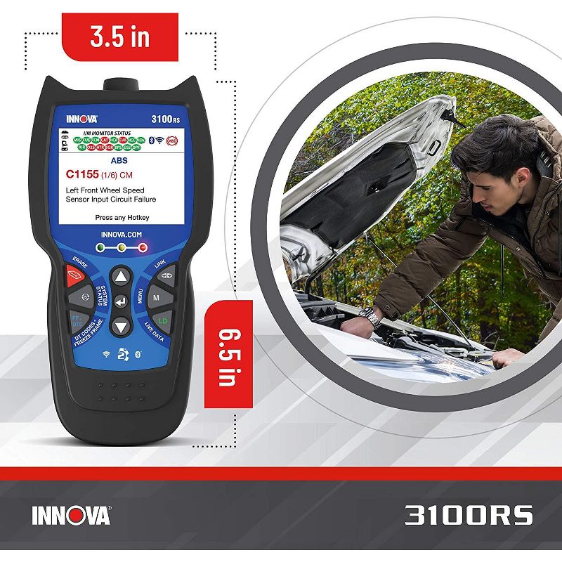 INNOVA 3100RS FixAssist OBD2 Scanner Code Reader Tool with Live Data, SRS/Airbag Code Readings, Oil Light Reset, and Battery System Check