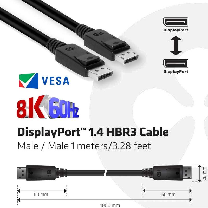 Club 3D DisplayPort 1.4 HBR3 Cable 8K60Hz Male / Male 1m/3.28ft