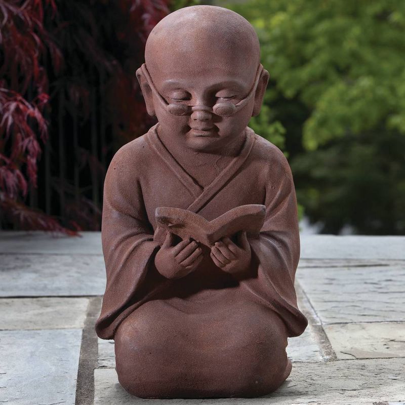 17.25&#34; Indoor/Outdoor Resin Reading Buddha Garden Statue Brown - Alfresco Home LLC