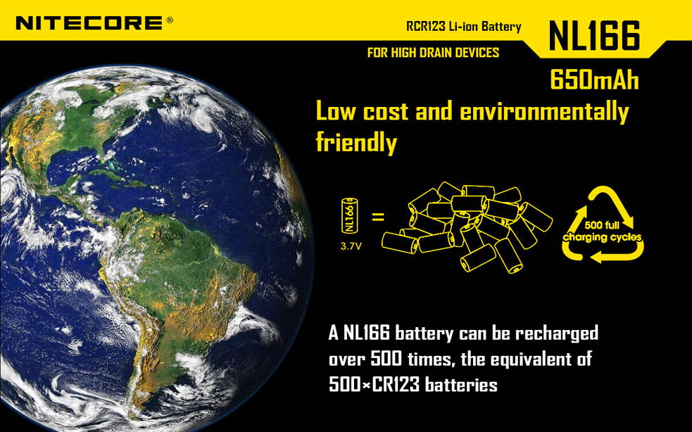 Nitecore NL166 rechargeable RCR123A battery