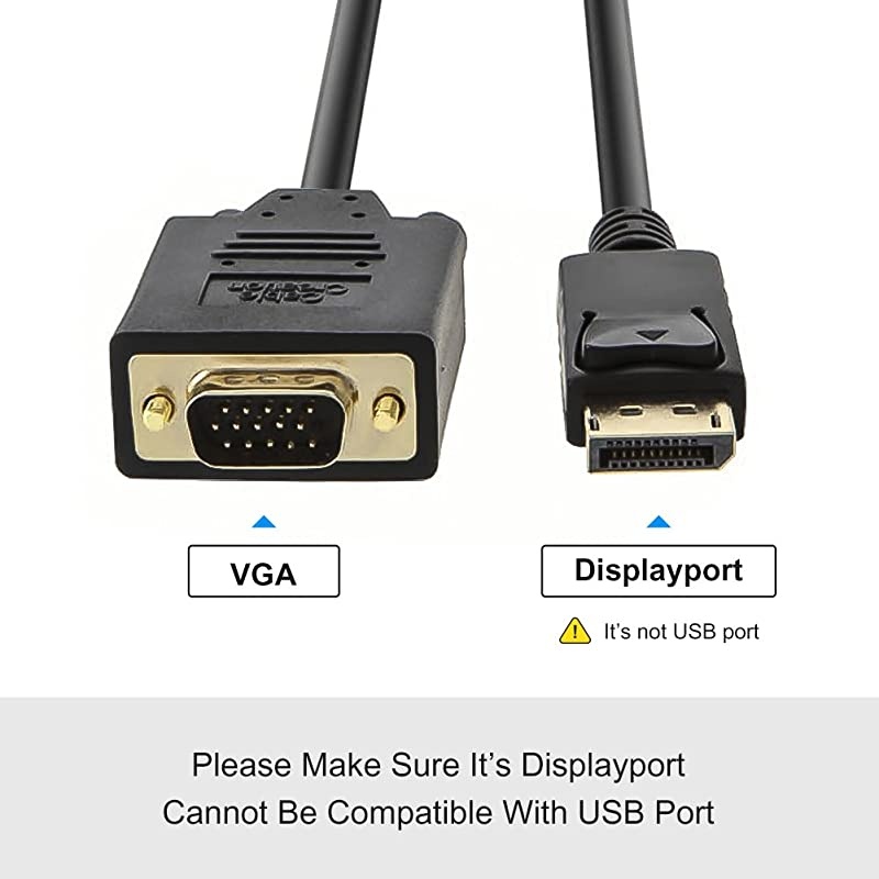 Displayport to VGA Cable 6ft  DP to VGA Cable Gold Plated Standard DP Male to VGA Male Cable Black Color