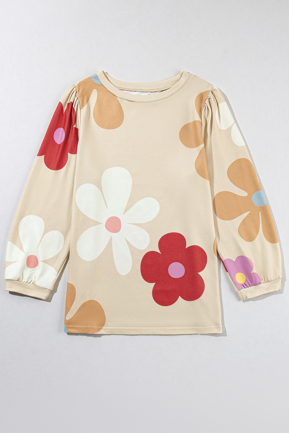 Apricot 60s Flower Print Ruched Bracelet Sleeve Top