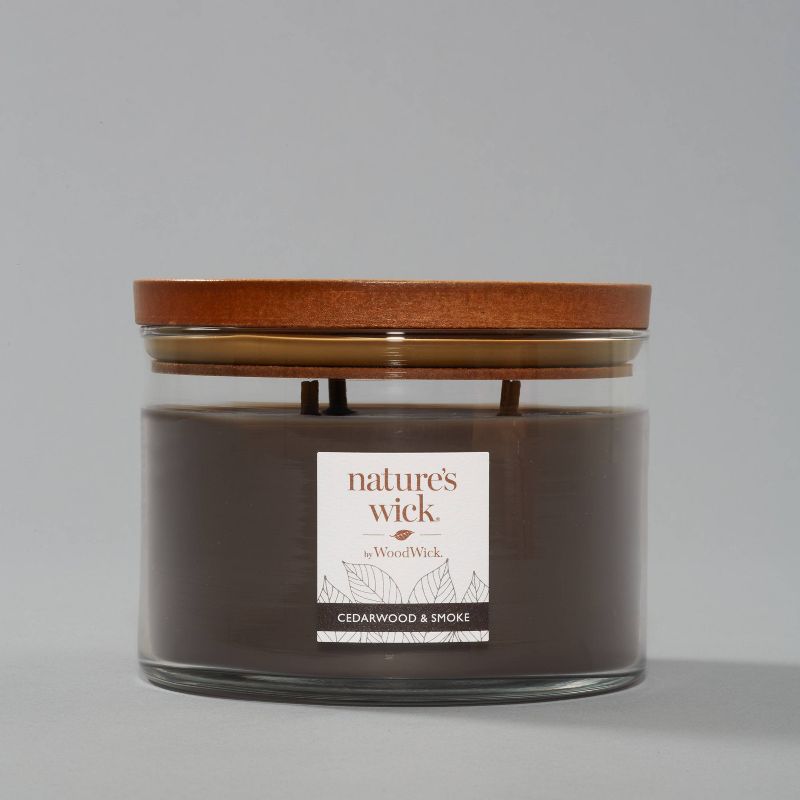 18oz Lidded Glass Jar Crackling Wooden 3-Wick Cedarwood and Smoke Candle - Nature's Wick