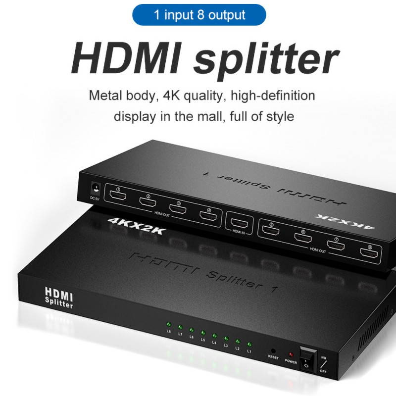 4K*2k 1x8 HDMI 8 Port HDMI Video Splitter Audio Amplifier Repeater 3D 1080p 1 In to 8 Out 1x8 HDMI Splitter Converter HDTV