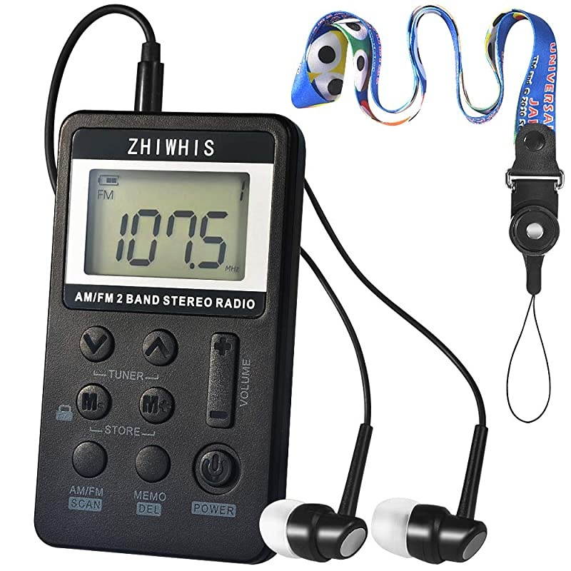 Portable Radio  AM FM Mini Transistor Rechargeable Battery Personal Digital Tuning Stereo Pocket Walkmen Radios with Shutdown Memory and Earphone amp MultiFunction Lanyard for Walking Travel
