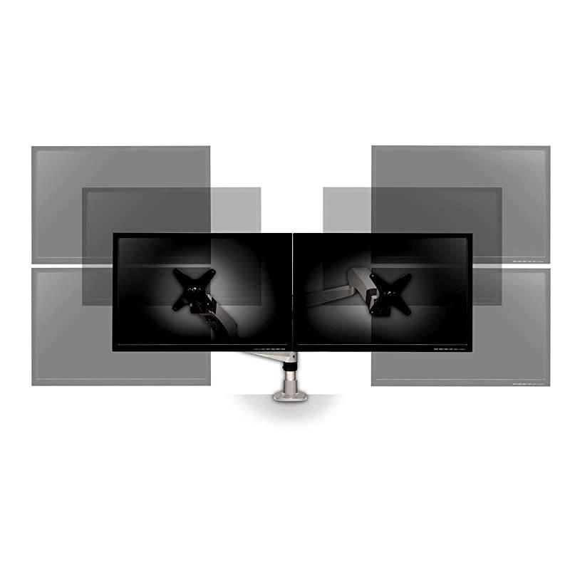 Easy Adjust Desk Mount Dual Monitor Arm, Adjust Height, Tilt, Swivel and Rotate by Holding and Moving Monitor, Free Up Desk Space, Clamp or Grommet, For Monitors to 20 lbs, <= 27", Silver (MA265S)