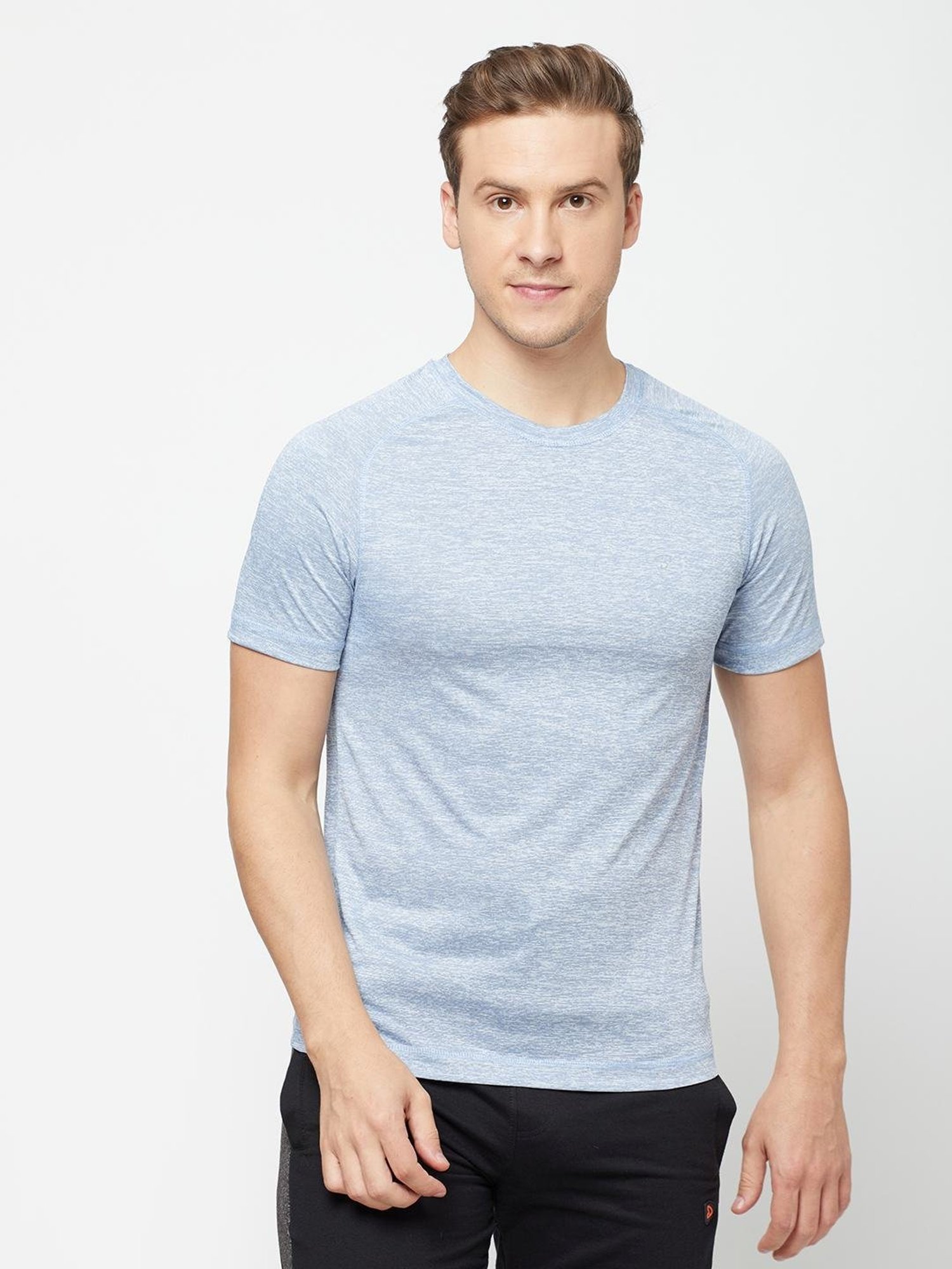 Sporto Blue Melange Regular Fit Sports T-Shirt