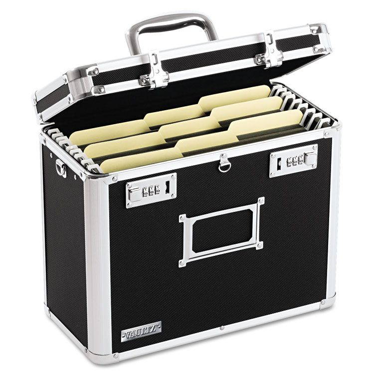 Vaultz Locking File Tote Storage Box Letter 13-3/4 x 7-1/4 x 12-1/4 Black