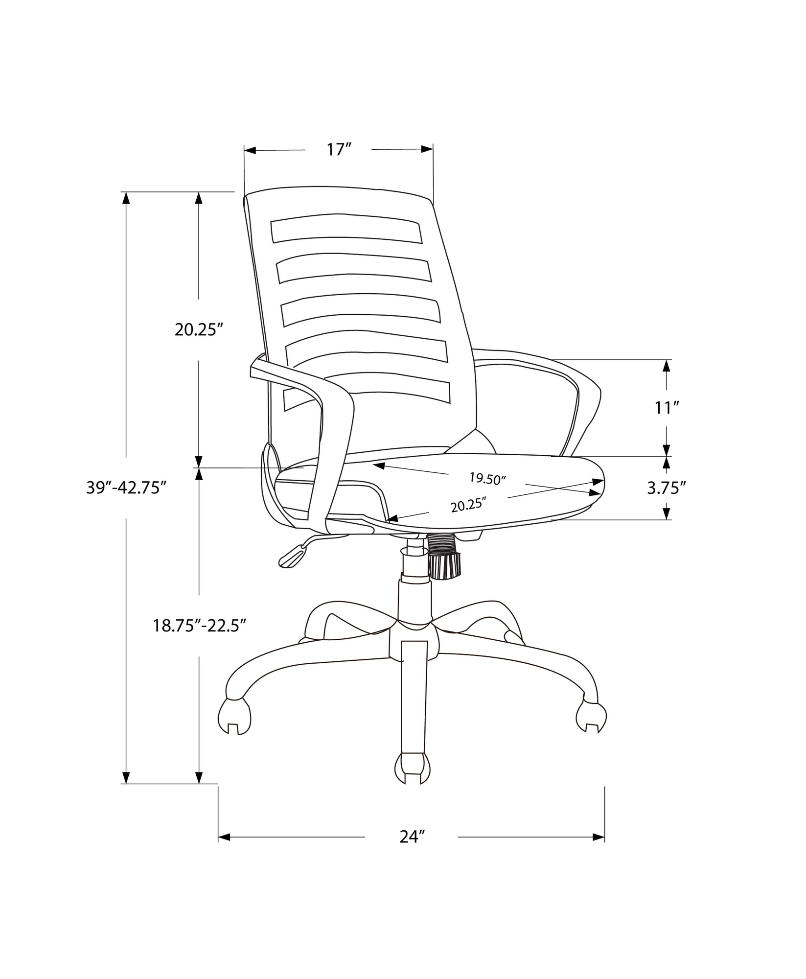 Monarch Specialties Contemporary Mid-Back Office Chair with 5 Nylon Castors - White, Grey