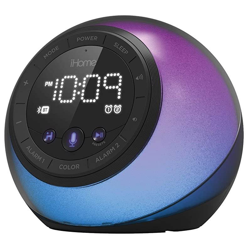 iBT297 AppEnhanced Bluetooth Color Changing Dual Alarm Clock Radio with USB Charging Voice Control and Customizable Smart Button