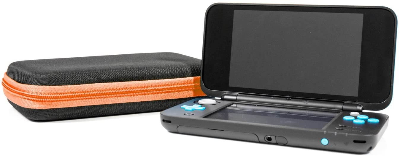 2DS XL Case, Orzly Carry Case for New Nintendo 2DS XL - Protective Hard Shell Portable Travel Case Pouch for New 2DS XL Console with Slots for Games & Zip Pocket - Orange on Black