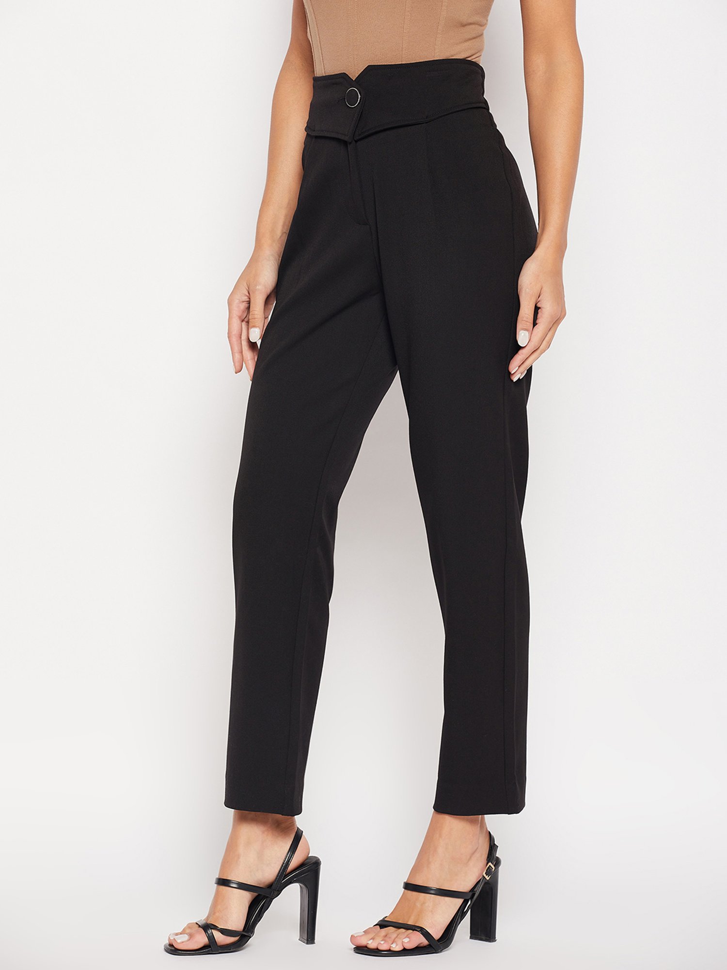 Camla by MADAME Black Straight Fit Mid Rise Trousers