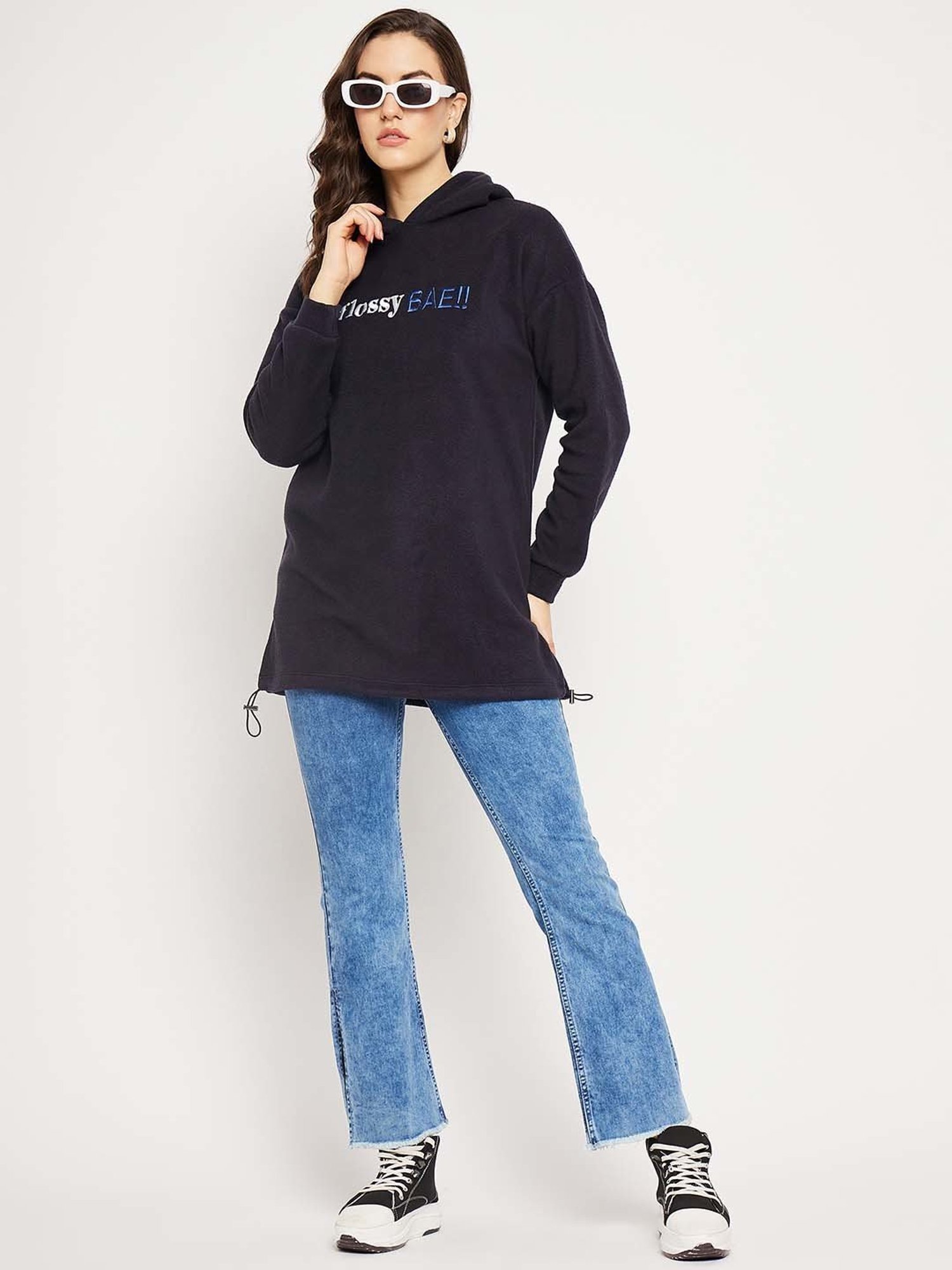 Camla Navy Printed Hoodie