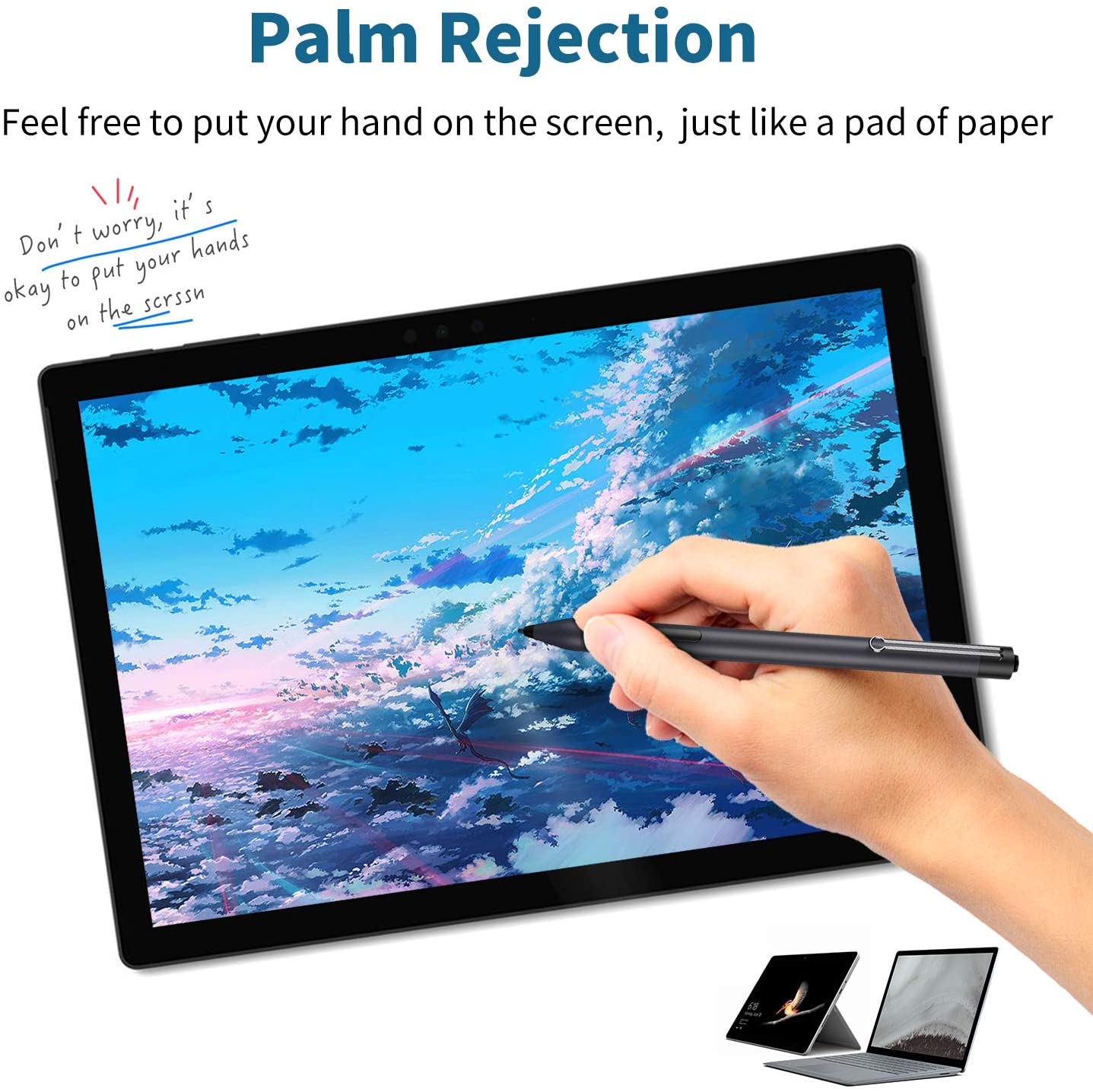 MPIO Pen for Surface with Palm Rejection & Pressure Sensitivity Stylus Pencil for Surface Pro 2019 3/4/5/6/7/X, Surface Book1/2, Surface Go/Studio/Laptop 2/3 and More - Free AAAA Battery & Soft Nib
