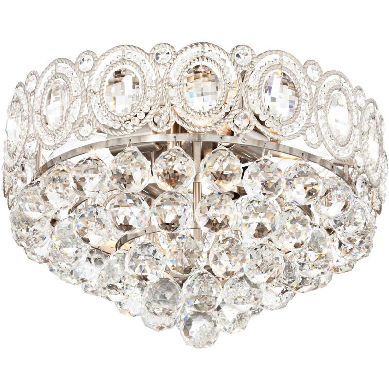 Vienna Full Spectrum Ceiling Light Flush Mount Fixture Satin Nickel 16" Wide Clear Crystal Balls for Bedroom Living Room Hallway