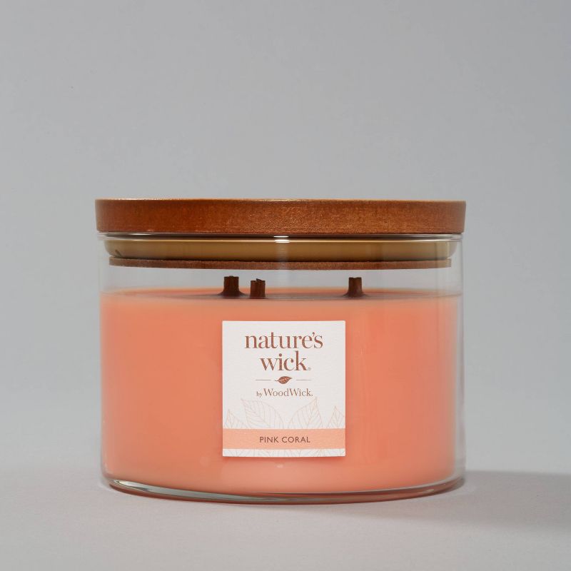 18oz Lidded Glass Jar Crackling Wooden 3-Wick Pink Coral Candle - Nature's Wick