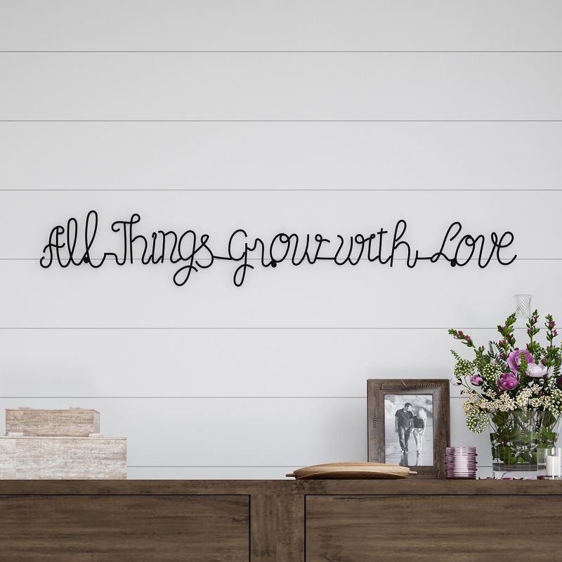 'All Things Grow with Love' Metal Cutout Sign Black - Lavish Home