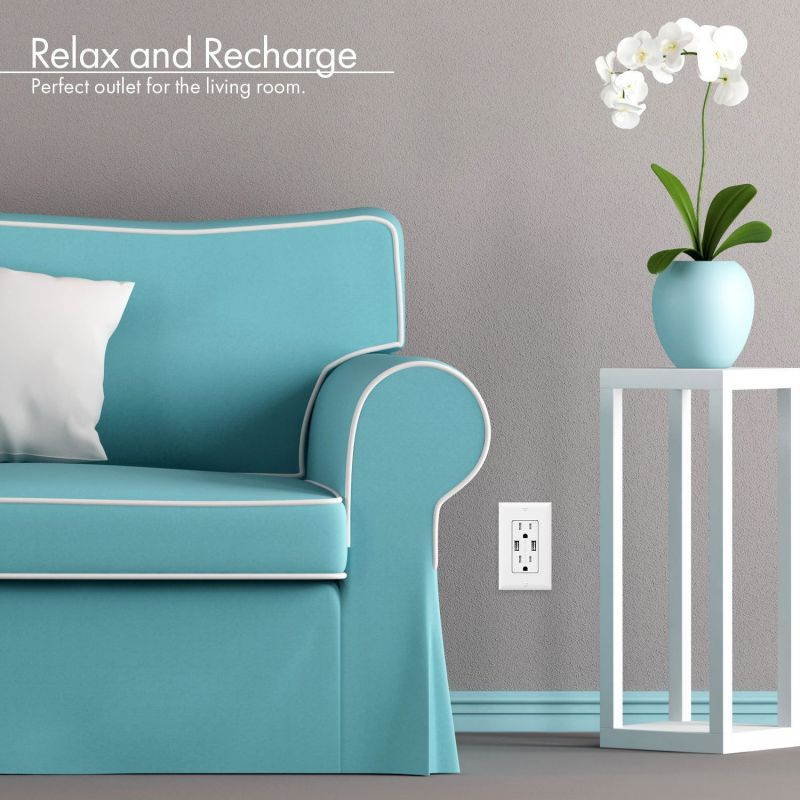TOPGREENER 3.1A USB Outlet, USB Wall Outlet, 15A TR Receptacle, for iPhone XS/MAX/XR/X/8/7/6s/Plus, iPad, LG, HTC and more, Compatible Samsung Galaxy S9/S8/S7/S6, Note9/8/7 and more, 2-Pack, White
