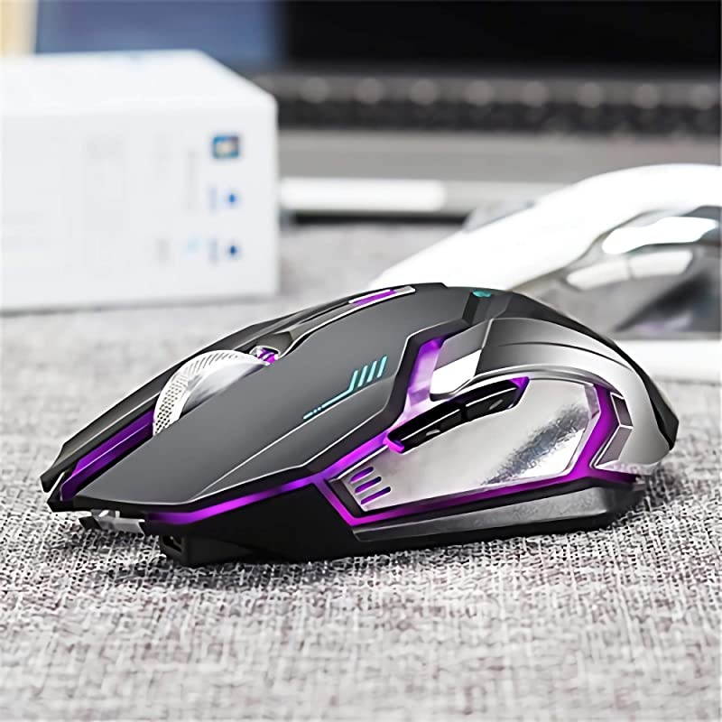 C9s (Updated Version) Wireless Gaming Mouse, Rechargeable Silent Click Mice with Nano Receiver, Changing Breathing Backlit, 3 Adjustable DPI Up to 2400 for Laptop, PC, MacBook (C9s Black)