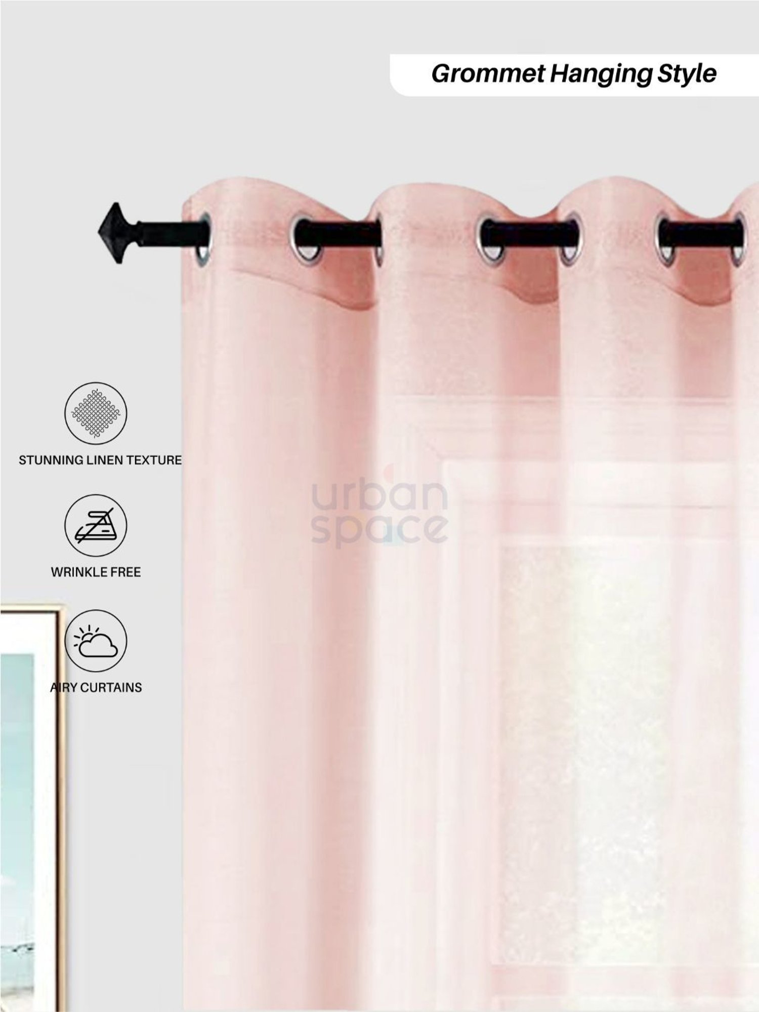 Urban Space Textured Pink Polyester 5 ft Sheer Window Curtains - Set of 2