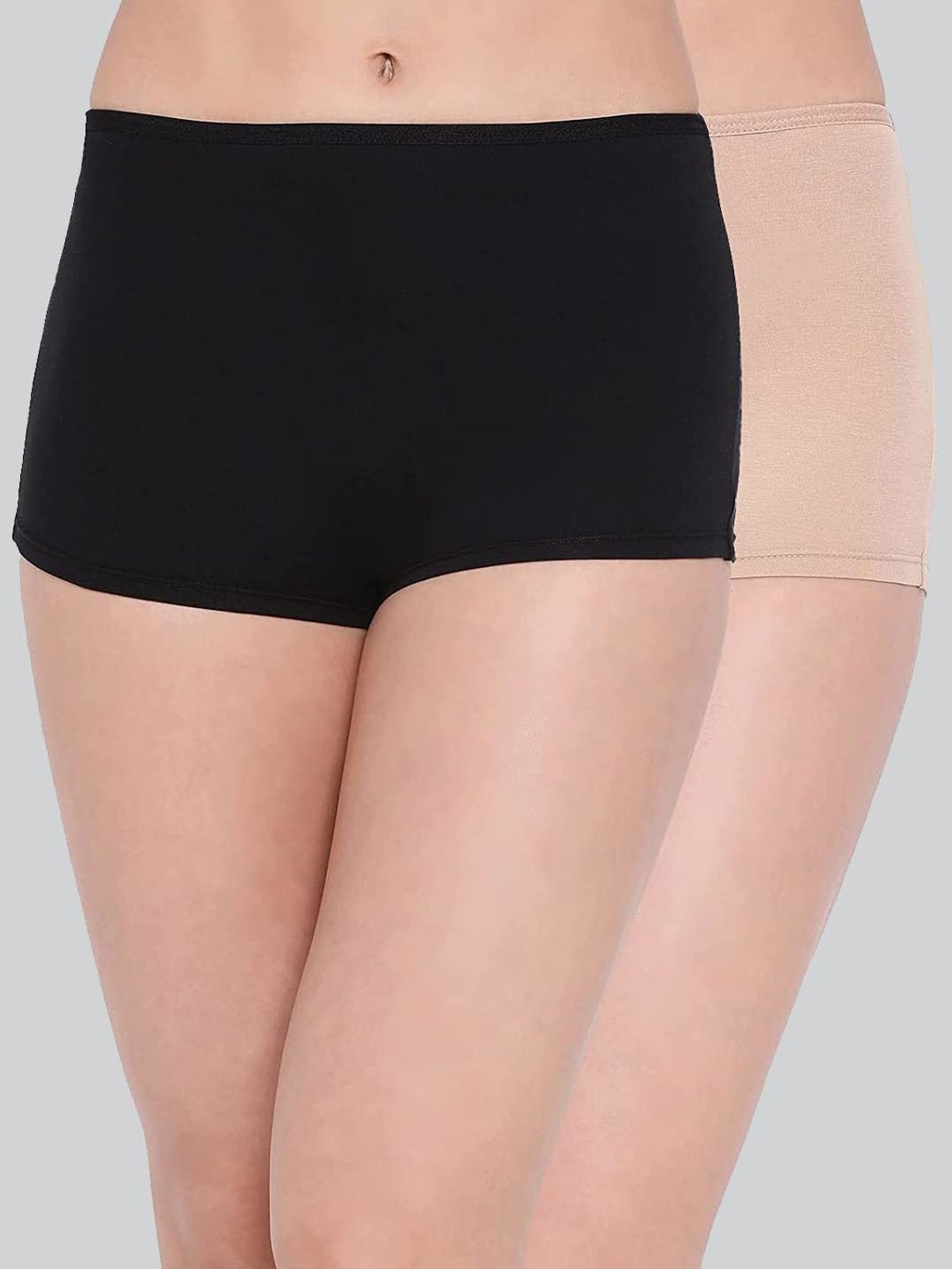 Lyra Black & Beige Cotton Boy Shorts Panties - Pack Of 2
