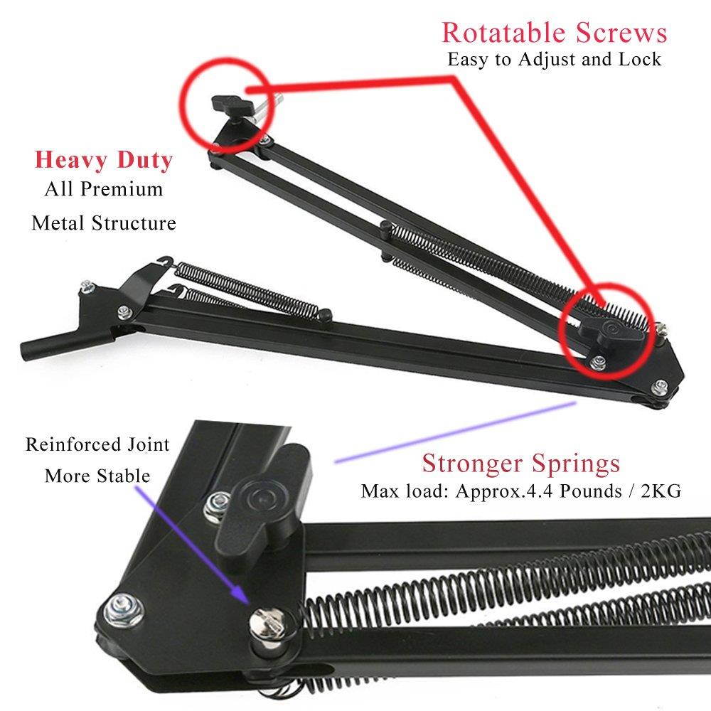 Etubby [Heavy Duty] Microphone Stand Suspension Mic Clip Adjustable Boom Studio Scissor Arm Stand with Screw Adapter & Cable Management for Blue Yeti Snowball Microphone