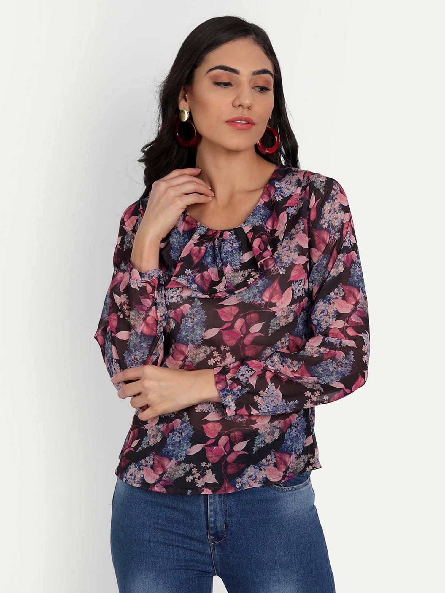 MASAKALI.CO Black Floral Print Top