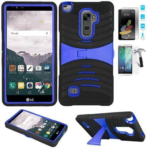 phone case for lg stylo 2 4g lte tempered glass screen protector with heavy duty armor cover blackblue stand
