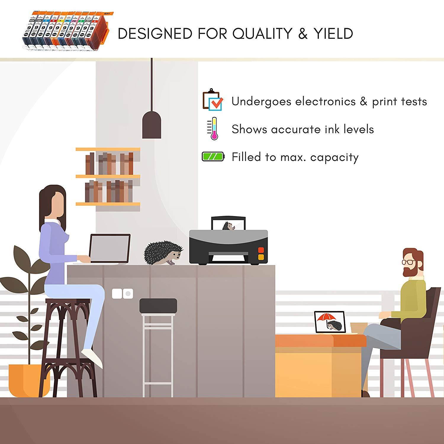 Limeink Compatible Ink Cartridge Replacements for PGI-9 PIXMA Pro 9500 (1 Each of Matte Black/Photo Black/Cyan / Yellow/Magenta / Photo Cyan/Photo Magenta/Green / Gray/Red, 10 Pack) Pixus