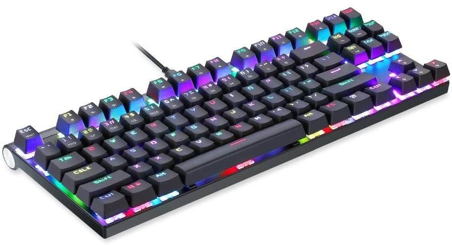 Wired Mechanical Gaming Keyboard, Metal 87 Keys RGB Blue Red Switch LED Backlit klavye for Gamer Computer Overwatch Dota (Color : Red White)