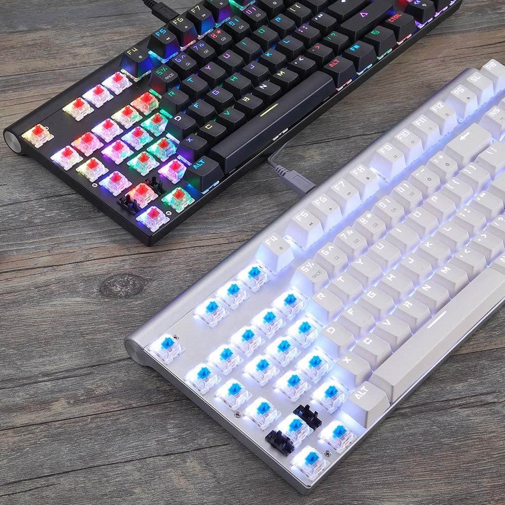 Wired Mechanical Gaming Keyboard, Metal 87 Keys RGB Blue Red Switch LED Backlit klavye for Gamer Computer Overwatch Dota (Color : Red White)