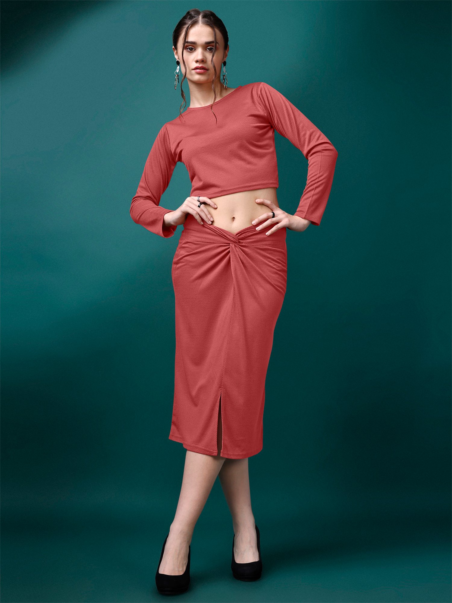 PURVAJA Rust Midi Co-Ord Set