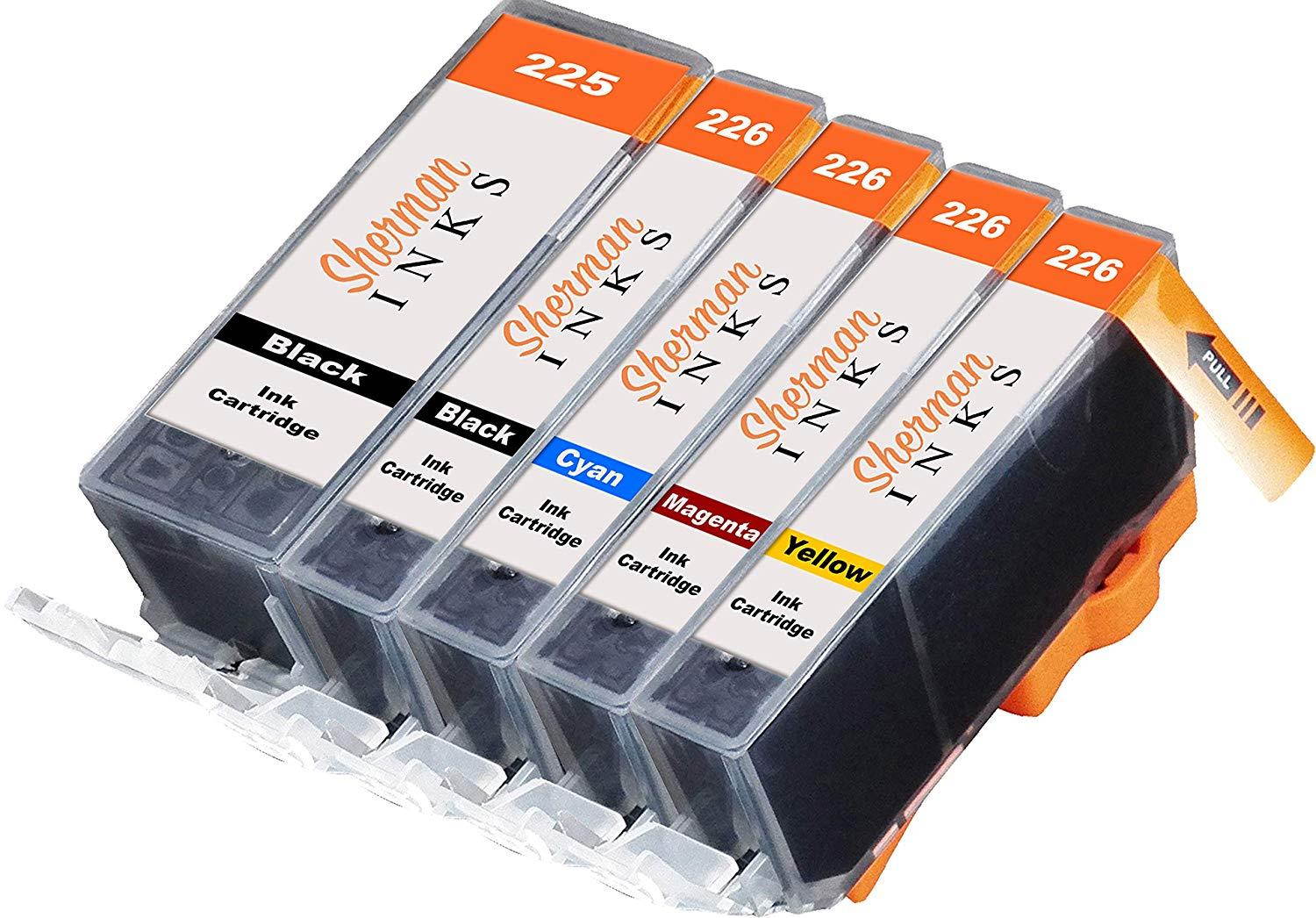 Sherman Replacement Ink Cartridge 5 Pack CLI-226 226 PGI-225 225 for Printer: Canon PIXMA iP4820 iP4920 iX6520 MG5120 MG5220 MG5320 MX712 MX882 MX892