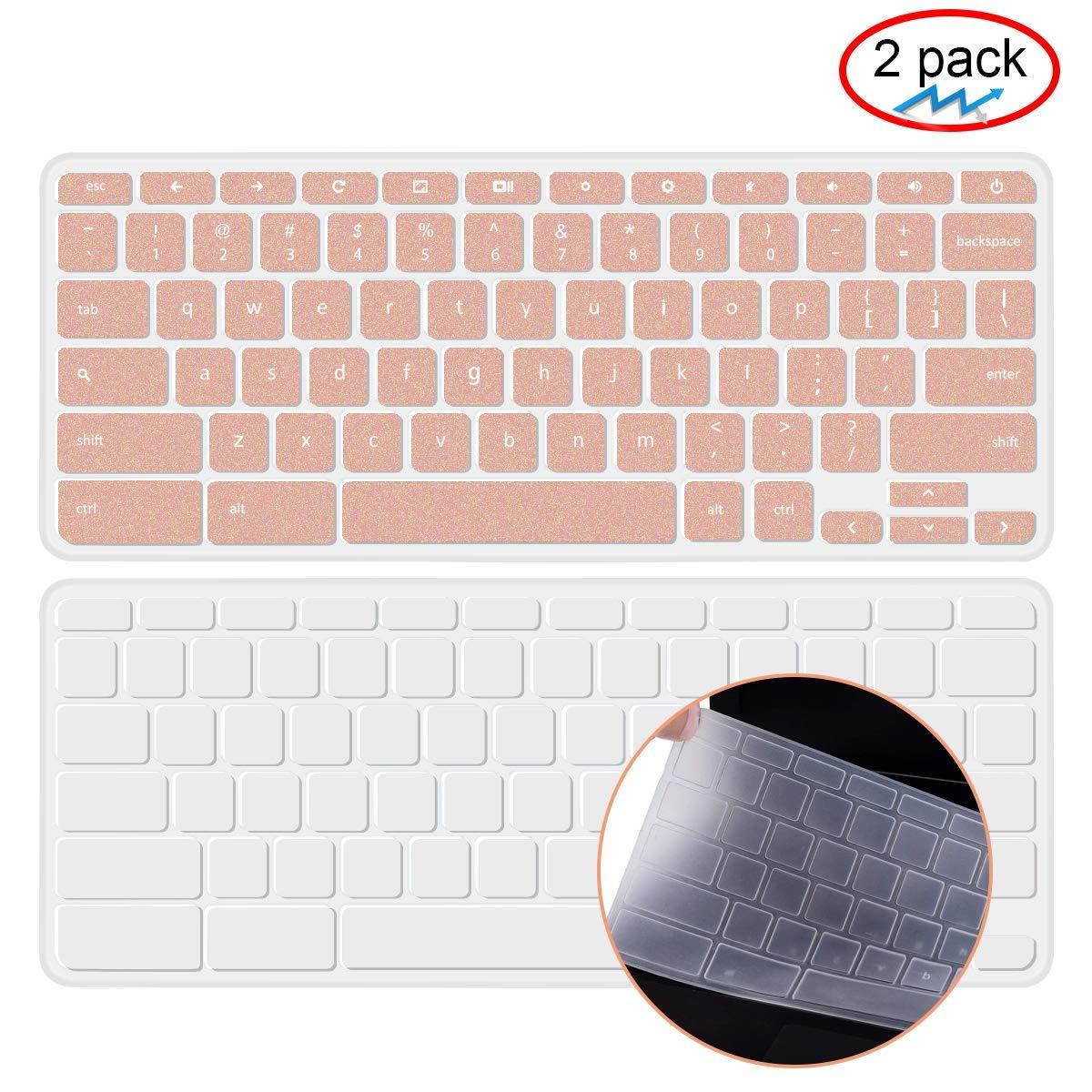 [2 Pack] Keyboard Cover Skin for 2018/2017 Newest Acer Premium R11 Chromebook R 11 CB3-131 CB3-132,CB5-132T,CB3-131,Chromebook R 13 CB5-312T,Chromebook 15,CB3-531 CB3-532 CB5-571 C910,Clear+GoldRose