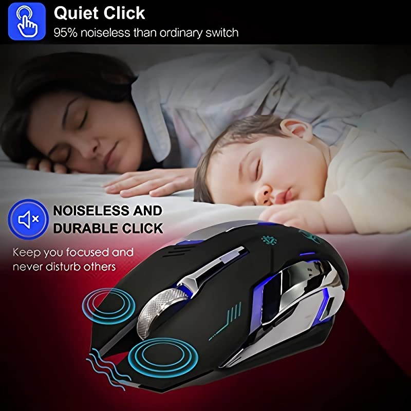 C9s (Updated Version) Wireless Gaming Mouse, Rechargeable Silent Click Mice with Nano Receiver, Changing Breathing Backlit, 3 Adjustable DPI Up to 2400 for Laptop, PC, MacBook (C9s Black)