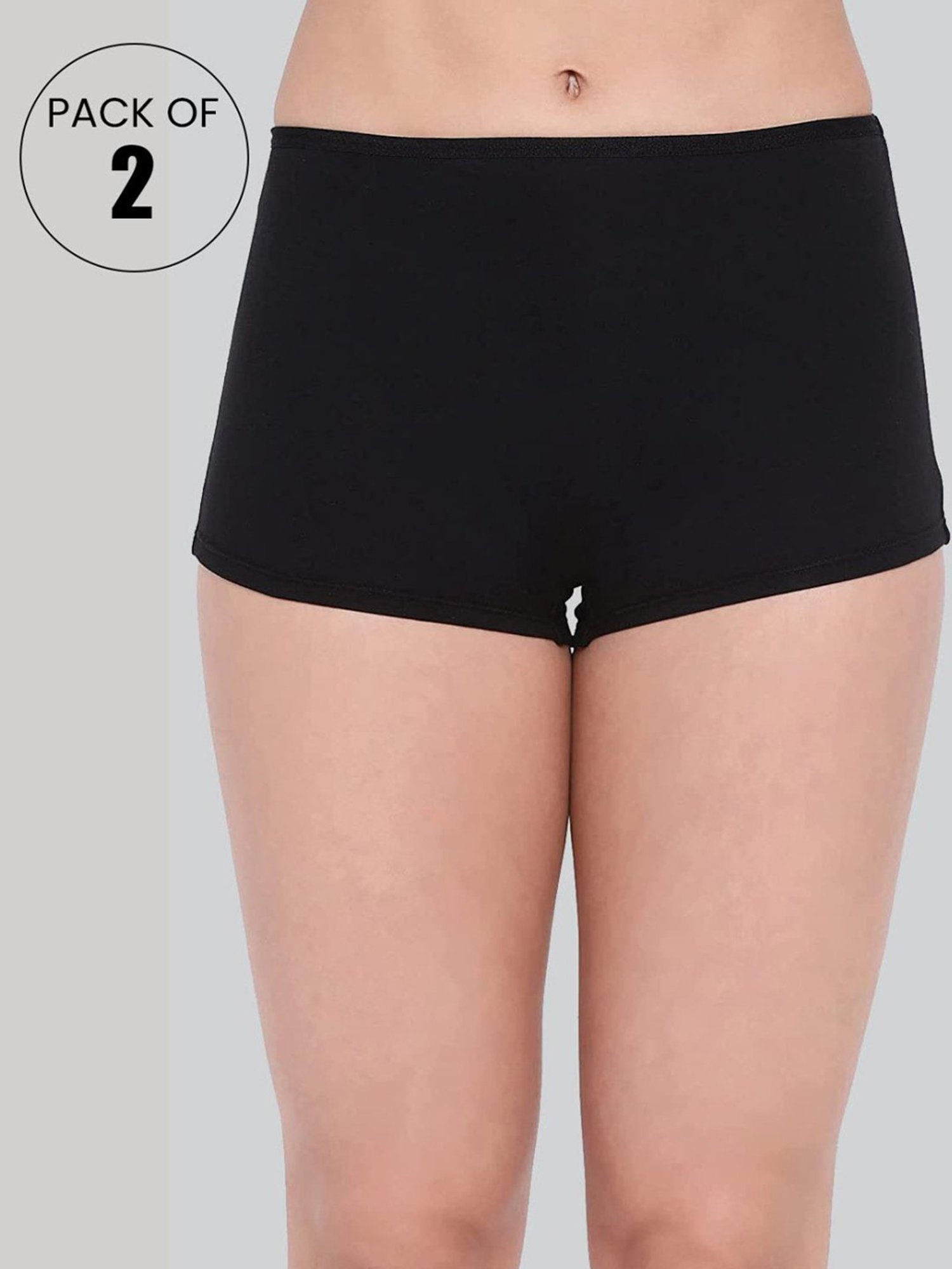 Lyra Black & Beige Cotton Boy Shorts Panties - Pack Of 2