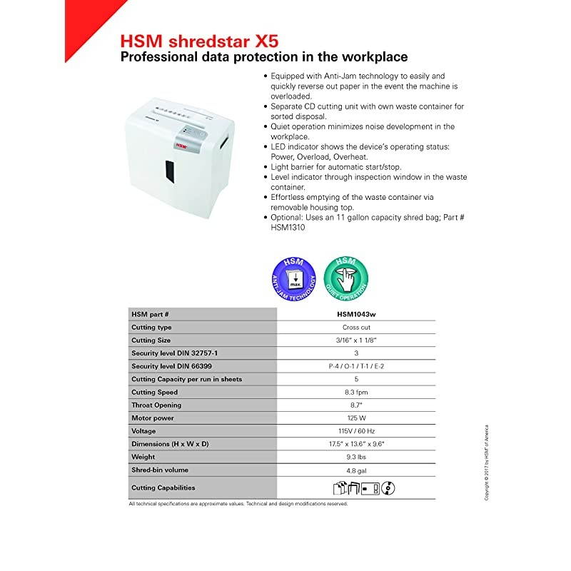 X5 Shredstar 5-Sheet, Cross-Cut, 4.8 gal Capacity Paper Shredder with Separate CD Slot, White