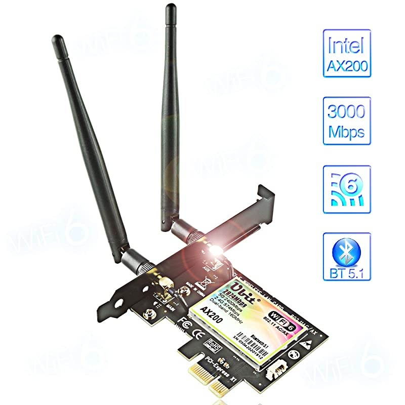6 Card for PC | Wireless PCIe Card | Max 3000Mbps with Bluetooth 5.1 | Intel AX200 Chip,MU-MIMO,OFDMA,Ultra-Low Latency | 802.11AX Dual-Band PCI-E Card (for Windows 10, 64-bit Only)