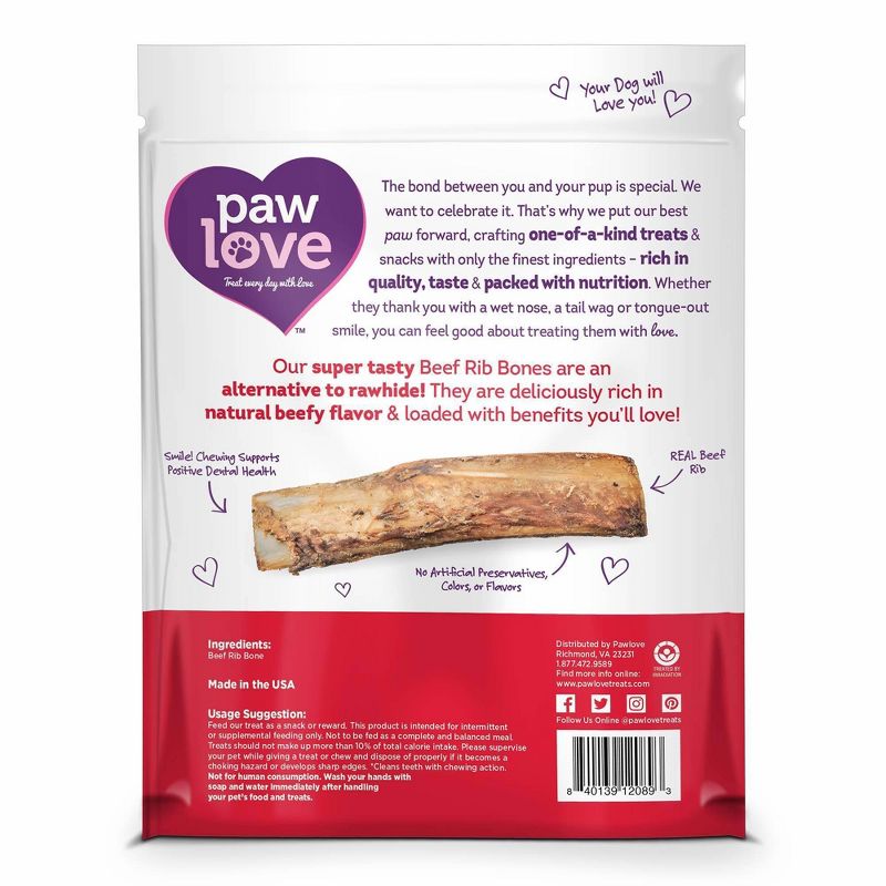 Paw Love Beef Rib Bones Dog Treats - 5ct