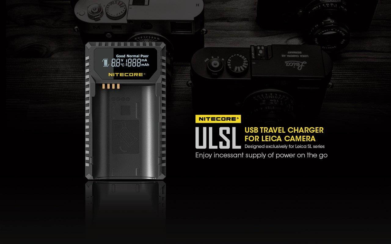 Nitecore ULSL USB Travel Charger for Leica BP-SCL4 Batteries with Lumen Tactical LED Keychain Flashlight - Compatible with Leica SL Typ 601 Series Camera