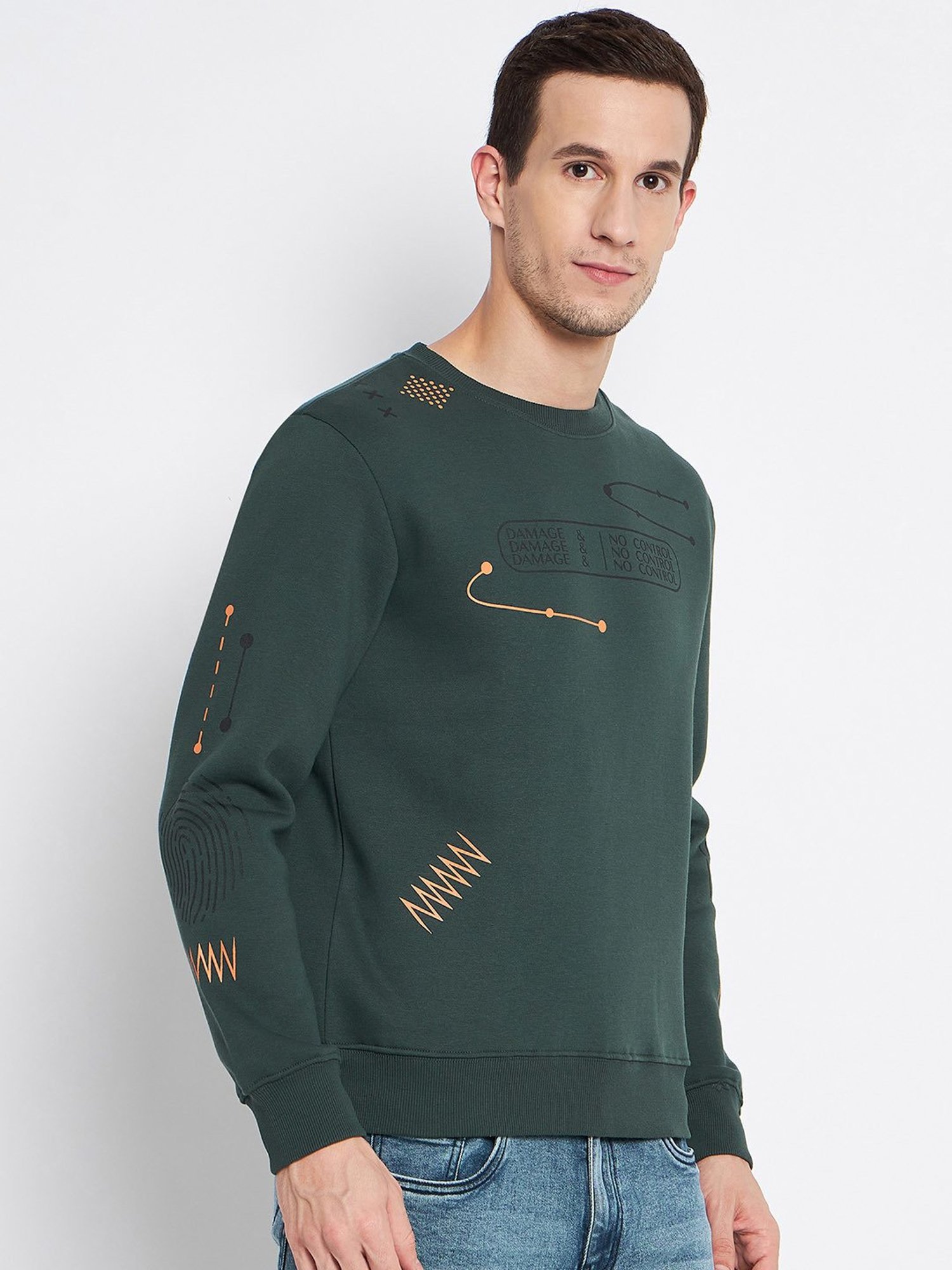 Camla Dark Green Regular Fit Printed Sweatshirt